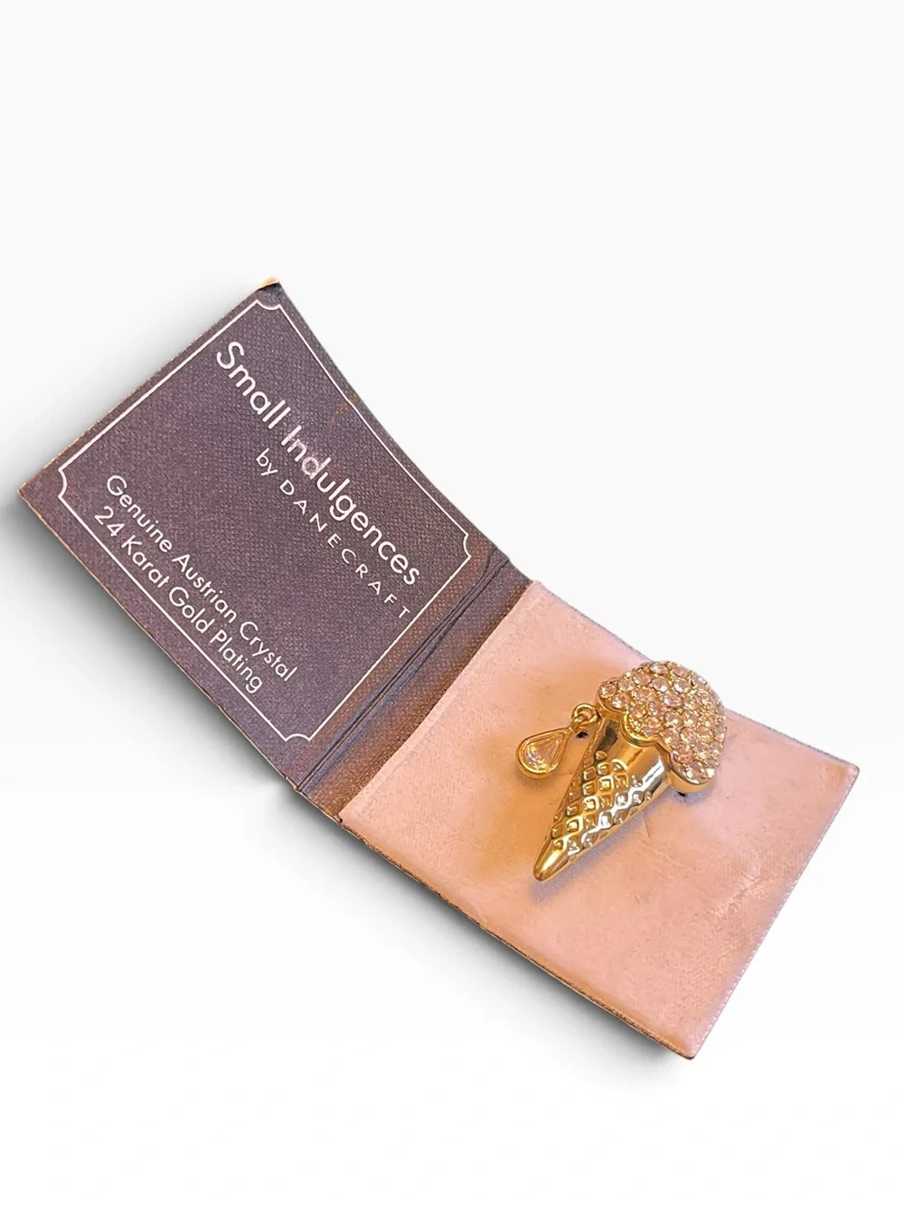 1980’s Danecraft “Small Indulgences” 24K Gold Plated Ice Cream Cone Brooch NWT